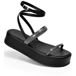 Sandália Feminina Lumiss Flatform Confortável Fivela Strass Brilho