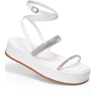 Sandália Feminina Lumiss Strass Brilho Confortável Flatform Fivela Branco em Oferta na Shopee