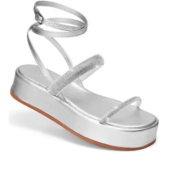 Sandália Feminina Lumiss Strass Brilho Confortável Flatform Fivela Prata
