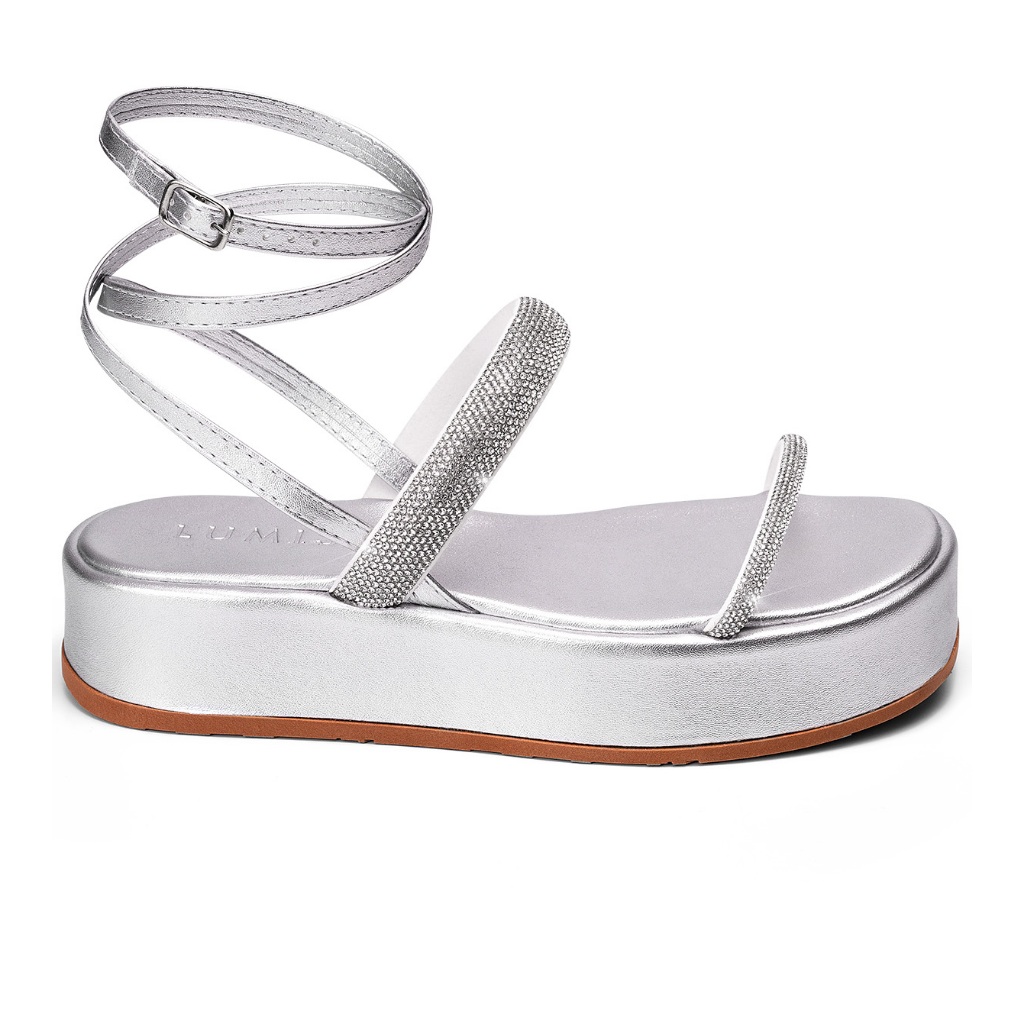 Sandália Feminina Lumiss Strass Brilho Confortável Flatform Fivela Prata · foto 2