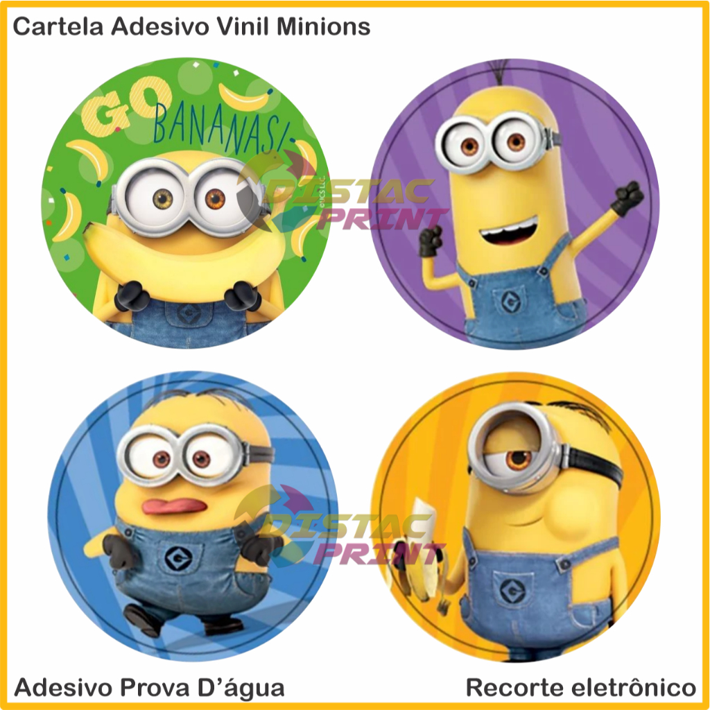 Kit 120 Etiquetas Adesivas Minions | Adesivo Redondo Minions