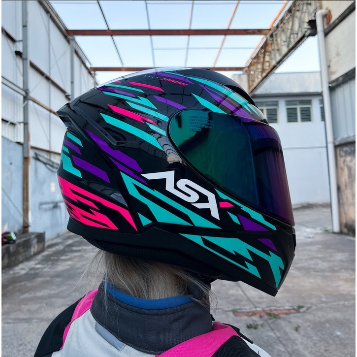 Capacete moto ASX City Arrow Preto/Tifany/ Roxo Brilhante