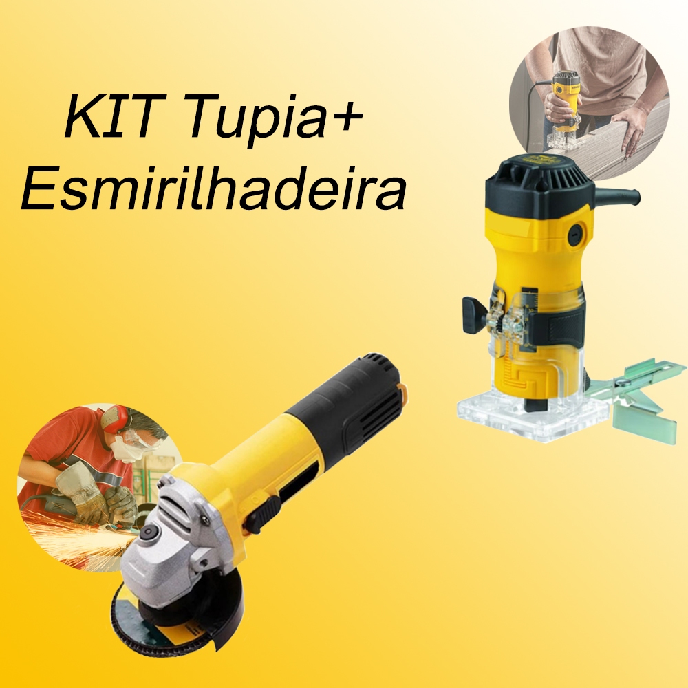 Kit Tupia Laminadora Manual 220v 6mm 600w e Maleta de Transporte + Esmerilhadeira Lixadeira Angular 220v