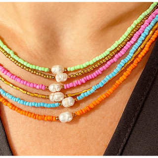Chocker miçanga e pérola natural