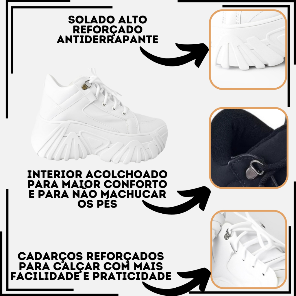 Tênis Feminino Plataforma 7cm Chunky Para Festa – Aproveite a Promoção Envio Imediato