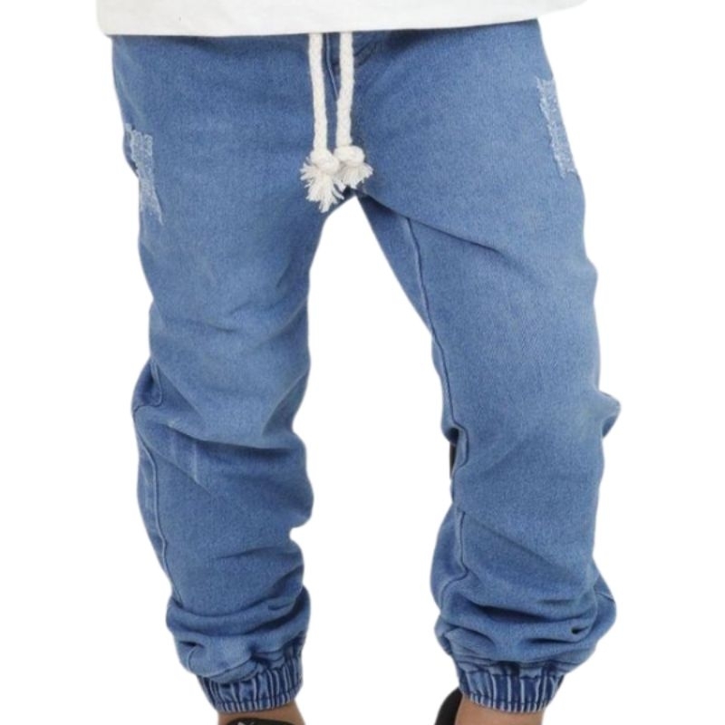 Calça Jogger Masculina infantil básica- jeans com elastano nos tamanhos 4 ao 16