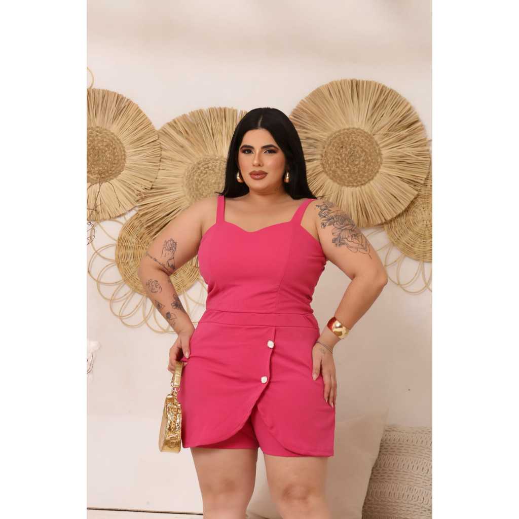 MACAQUITO SHORT SAIA PLUS SIZE COM ALÇA GG E BOTÕES em Oferta na Shopee