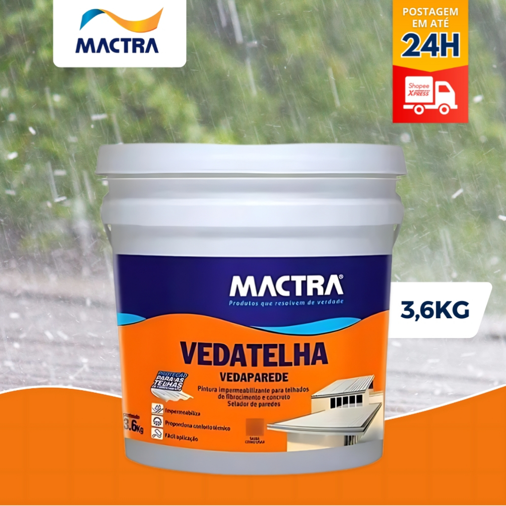 Tinta Impermeabilizante Veda Telha e Parede Mactra 3,6kg Branco Telhado Fibrocim