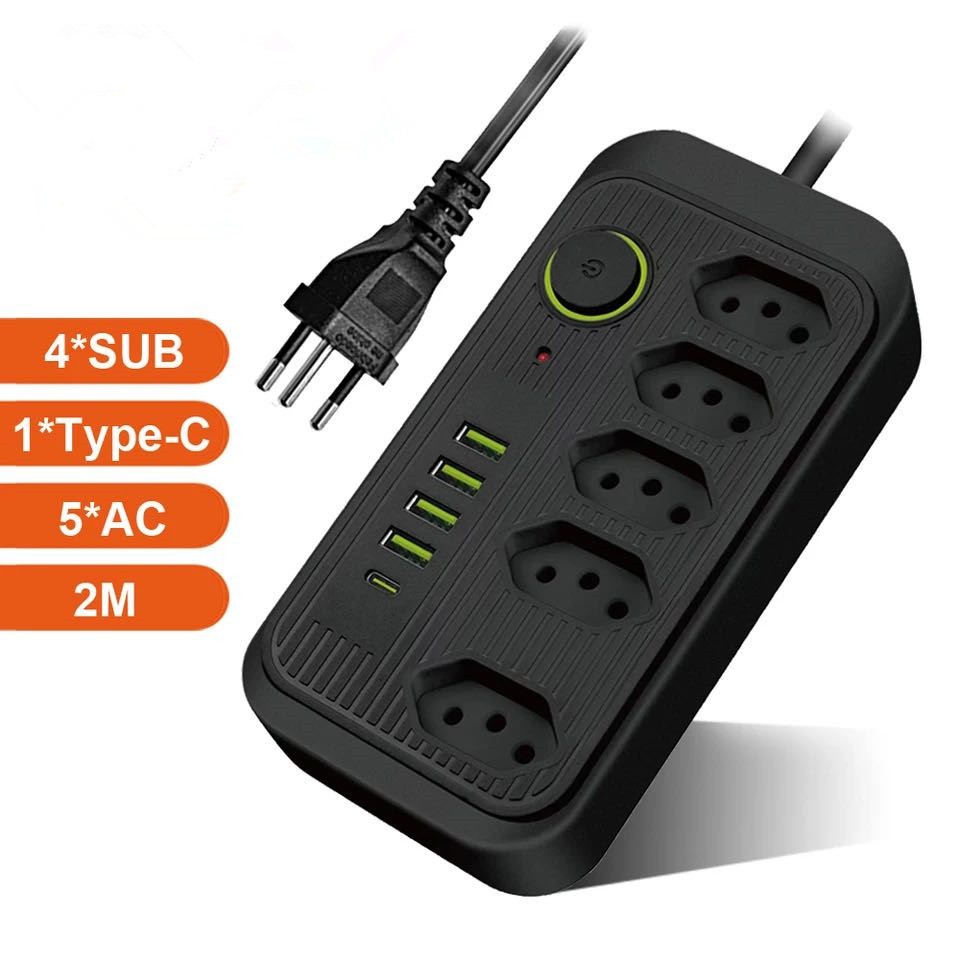 Extensão Filtro De Linha Segurança 5 Tomadas 4 Usb E Usb C