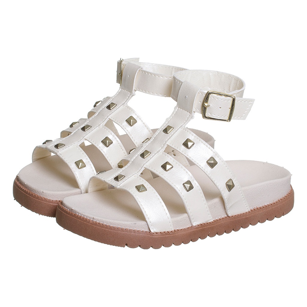 Sandália Papete Feminina Mãe e Filha 28 ao 39 Off White Tiras com Spike Kidstep em Oferta na Shopee