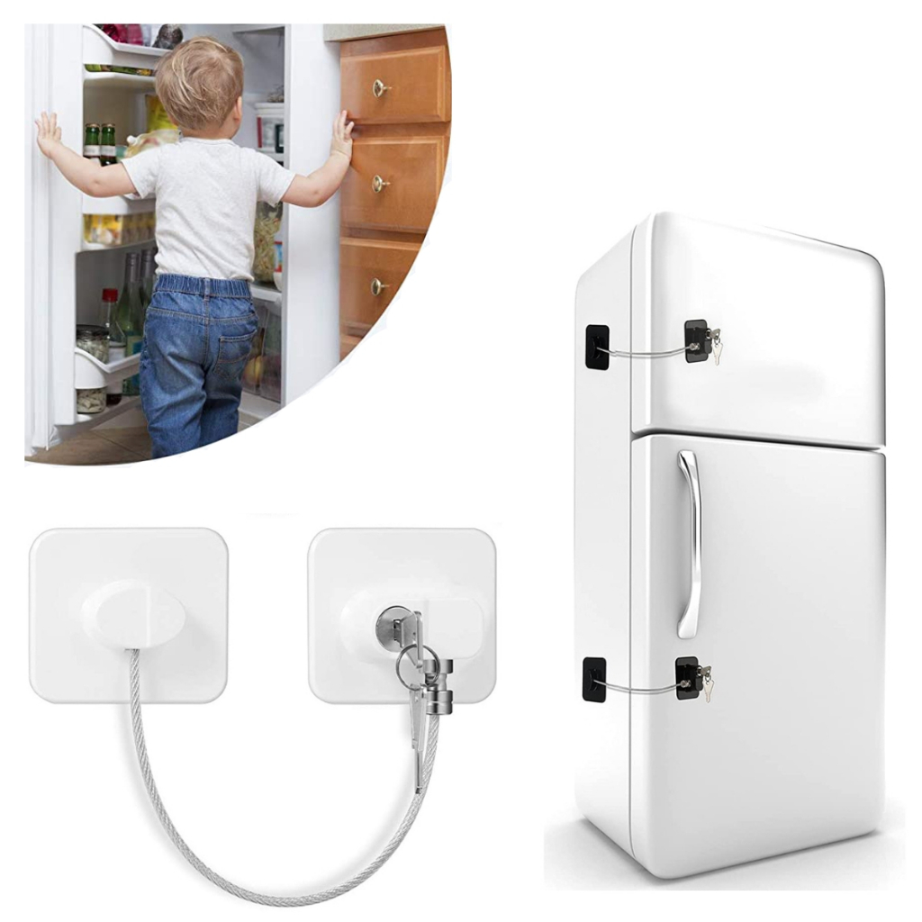 Kit 2 Trava Tranca para Geladeira Freezer Porta Janela Gaveta Não Precisa Furar Com Chave