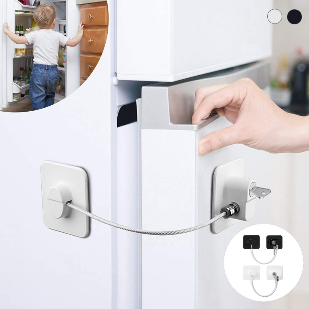 Kit 3 Trava Tranca para Geladeira Freezer Porta Janela Gaveta Não Precisa Furar Com Chave