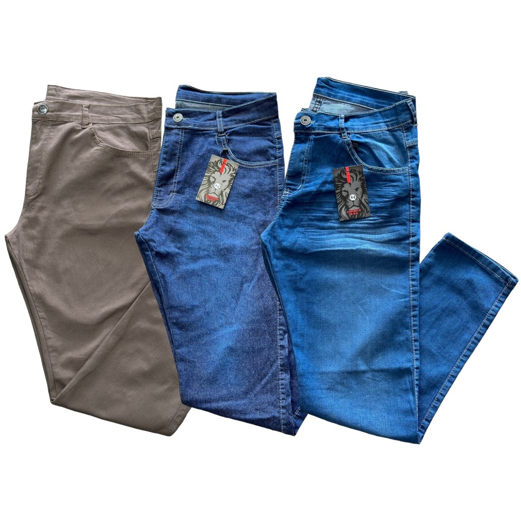 Kit com 3 calças jeans masculina em algodao elastano slim varias cores promoção em Oferta na Shopee