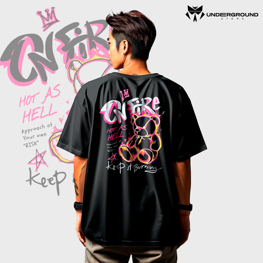 Camiseta Streetwear Bear On Fire Camisa com Estilo Oversized Qualidade Algodão ENVIO IMEDIATO
