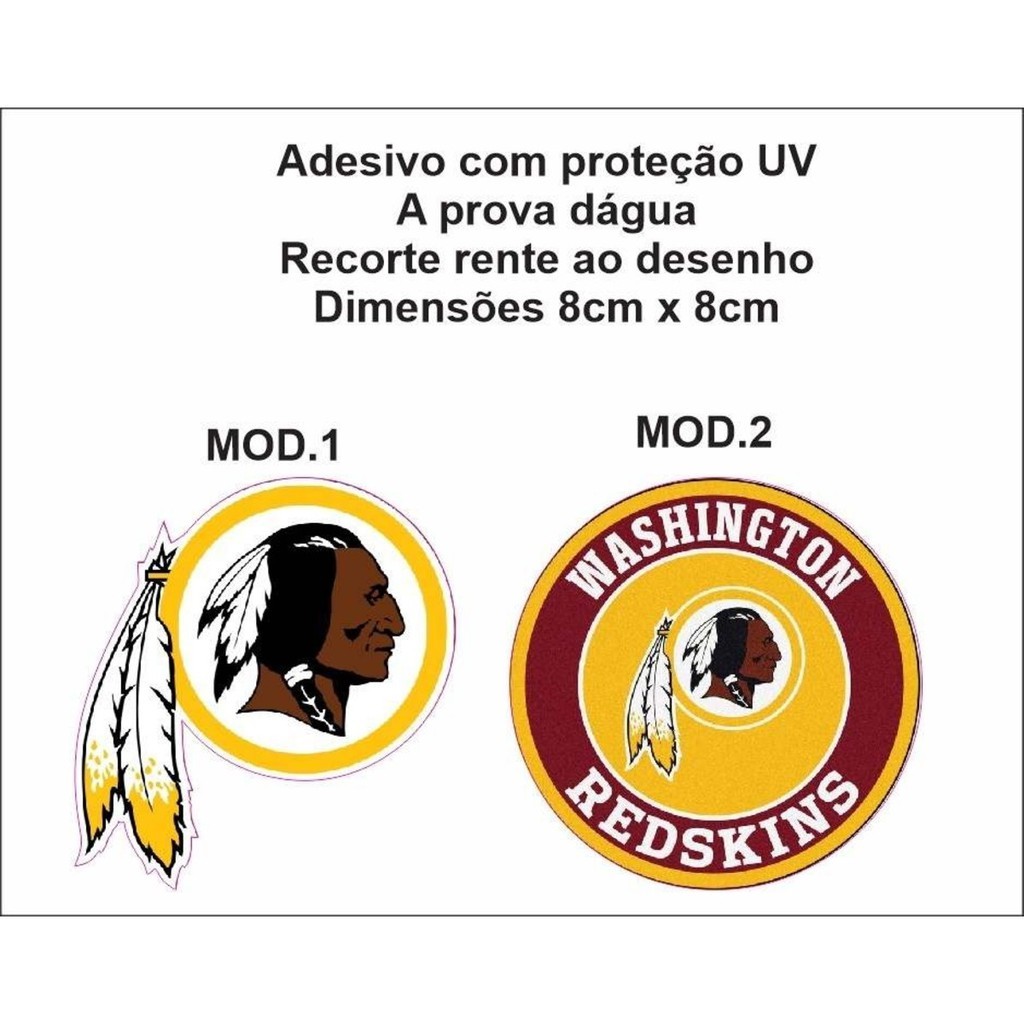 Adesivo NFL Washington Redskins Modelos Futebol Americano 8cm Valor Unitário