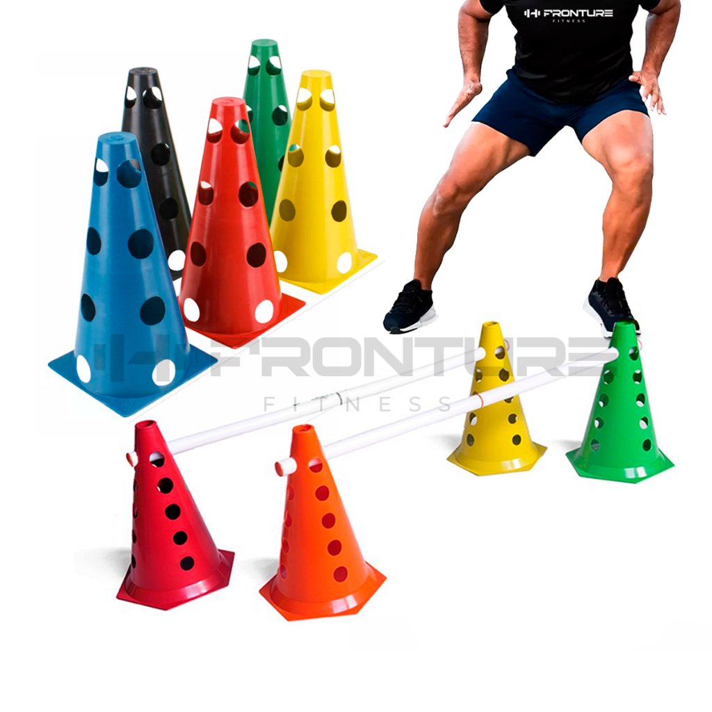 KIT Treinamento Funcional 4 Cone Com Furo + 2 Barreira Exercicio Agilidade Equilibrio Futebol Futsal