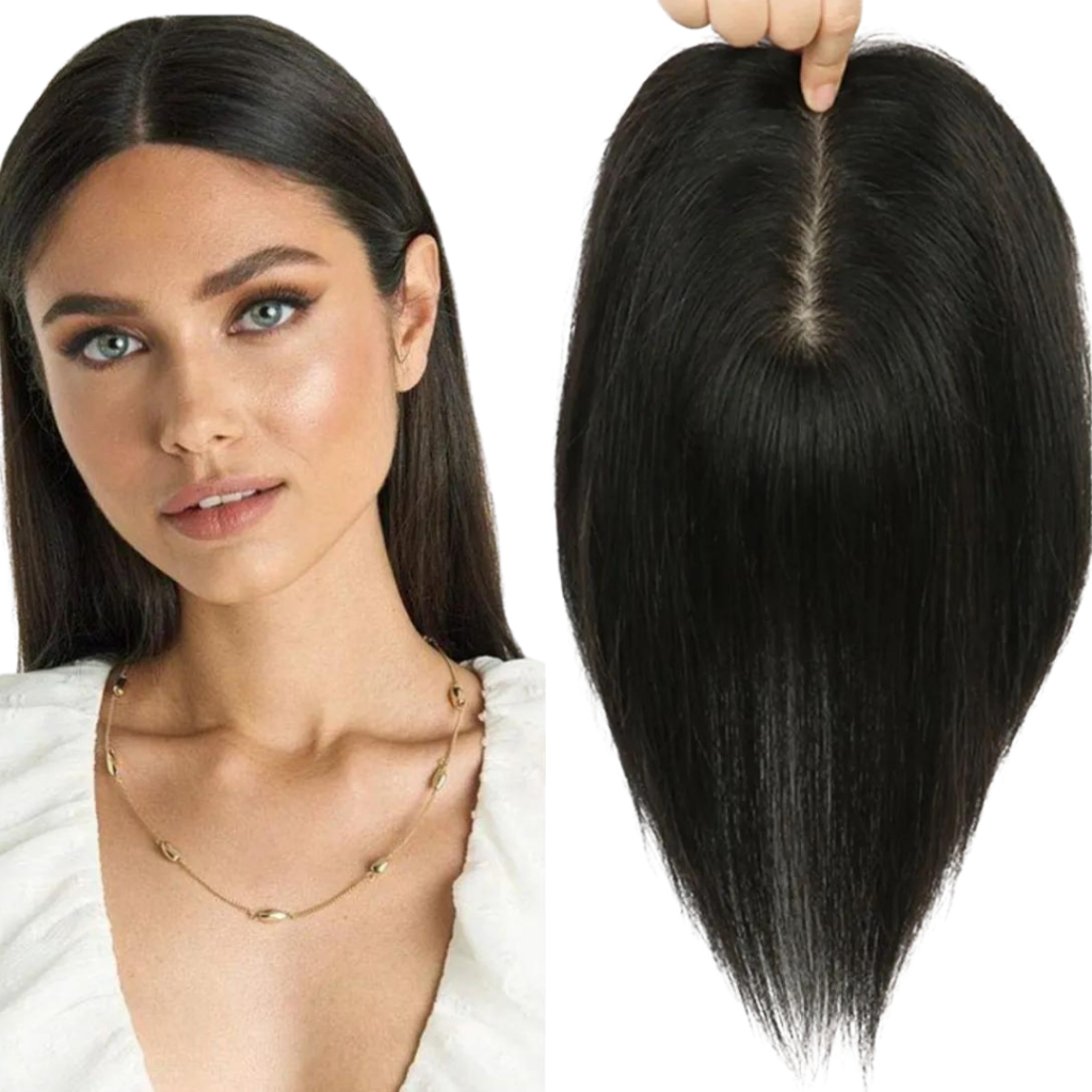 Aplique Topo De Cabeça Tic Tac Com Cabelo Humano Preto Liso