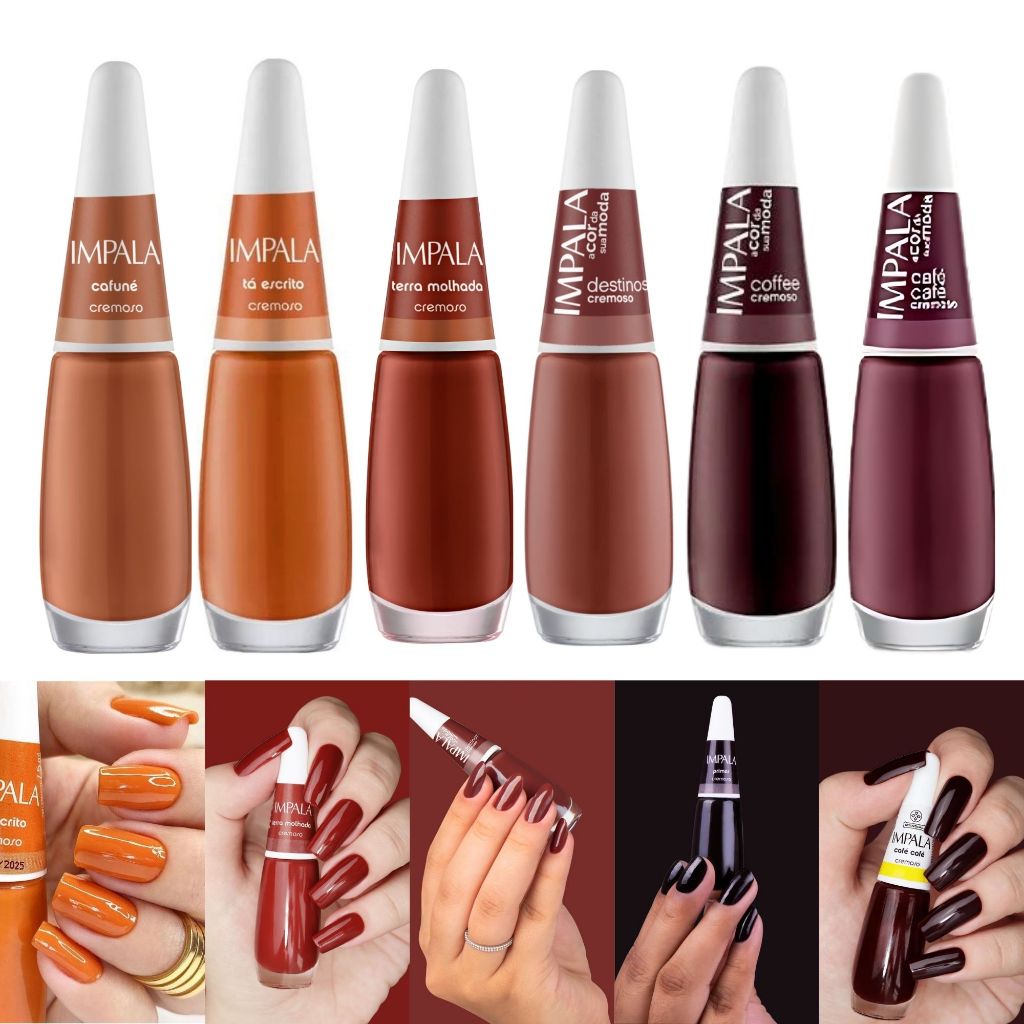 Impala Esmaltes Tons Nudes Marrom Terracota Esmaltes Hipoalergênico 8ml
