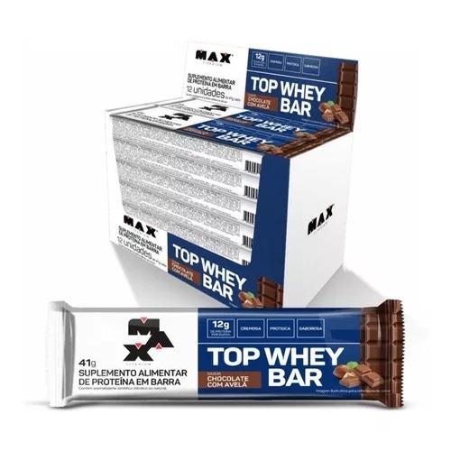 Top Whey Bar 12Un 41 gramas Chocolate Com Avelã Max Titanium