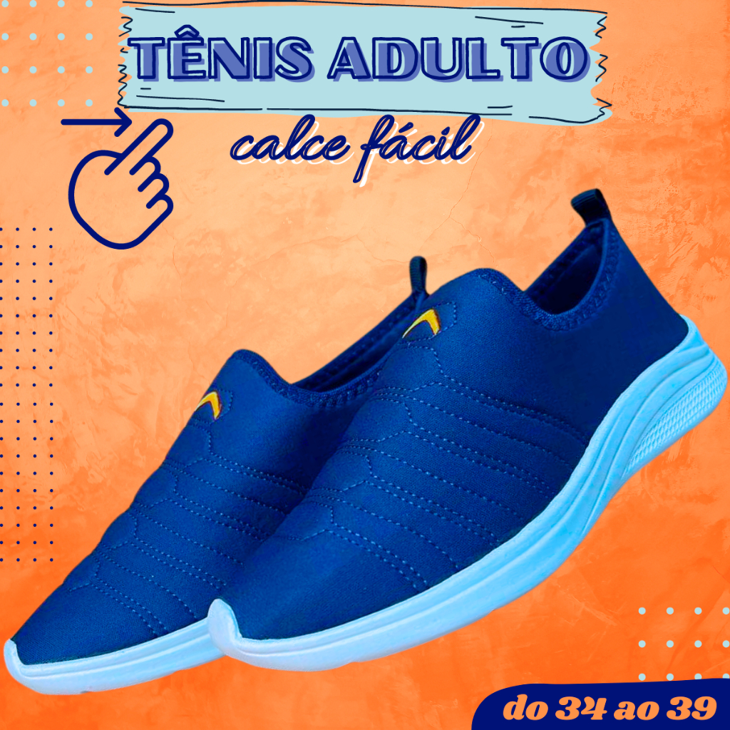 Tênis Calce Fácil Adulto Esportivo Macio Super Confortável