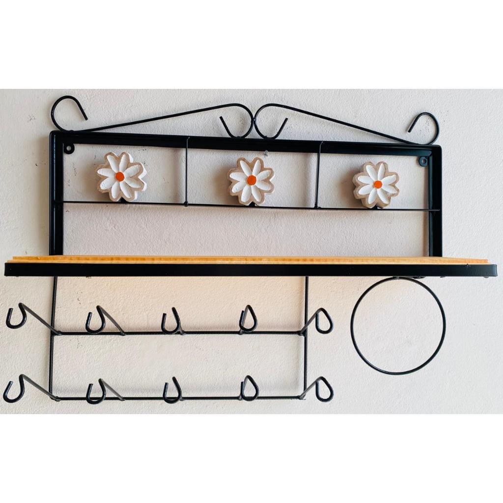 Prateleira Porta Copos Ferro e madeira capacidade para 10 copos em Oferta na Shopee