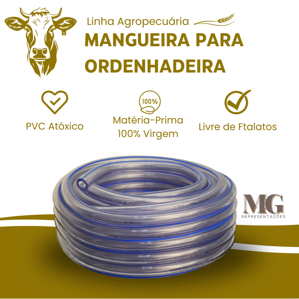 Mangueira Ordenhadeira do leite 5/8 15.5 mm PVC Atóxico (2, 4, 5 ou 6 Metros)