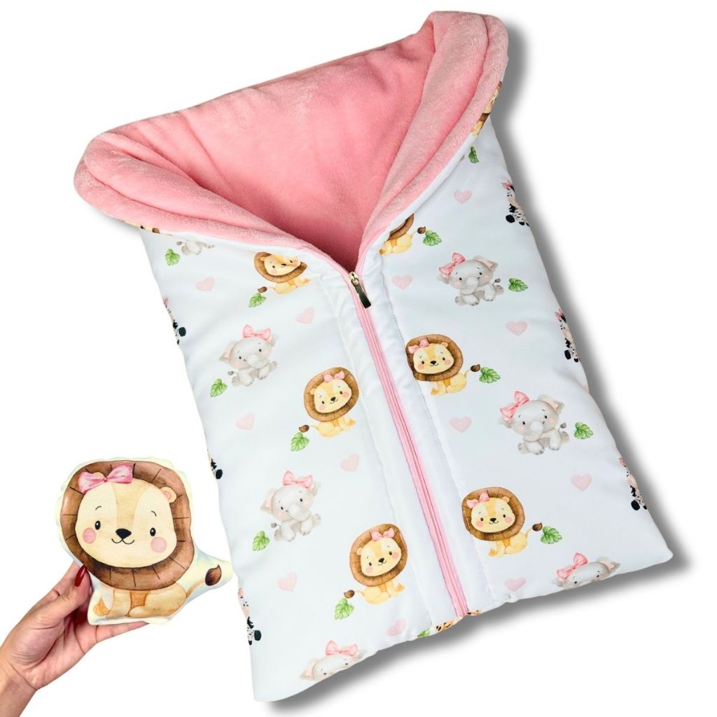 Saco De Dormir Bebê Zíper Safari Menina + Almofadinha em Oferta na Shopee