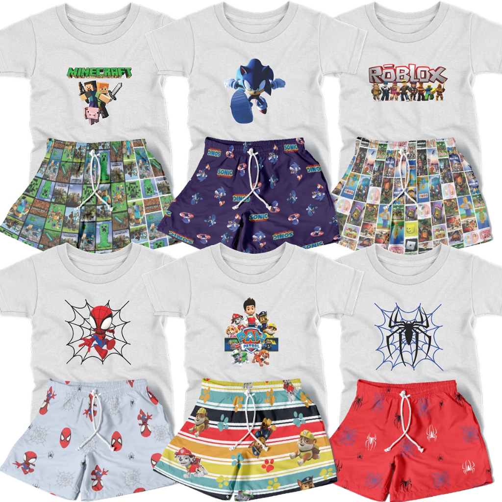Conjunto Infantil Menino Camiseta e Shorts 01 a 12 anos Personagens Várias Estampadas Verão