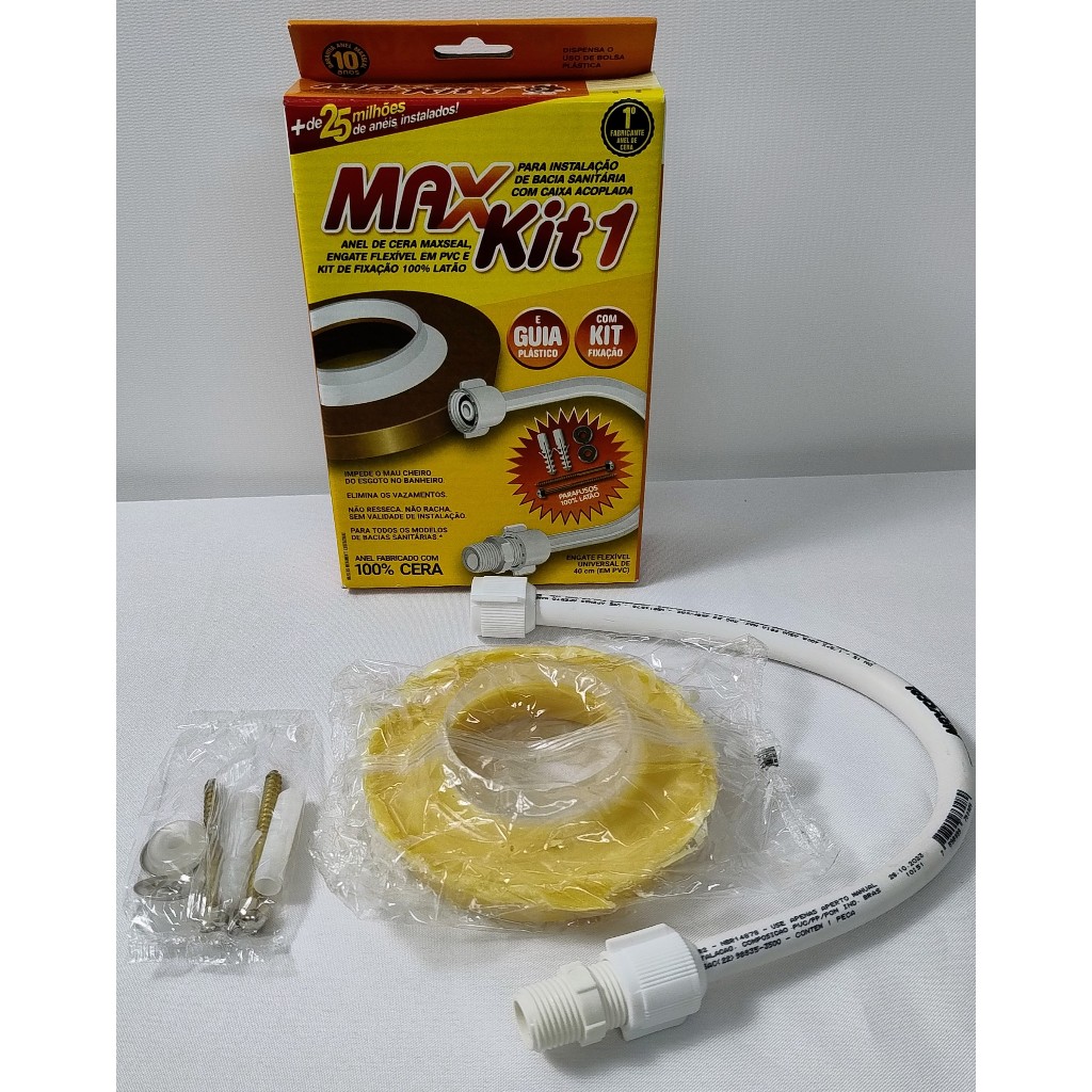 Kit Completo de Instalação de Bacia Sanitária com Caixa Acoplada  MaxKit 3x1 com Engate de PVC e Kit  Fixação 100% Latão