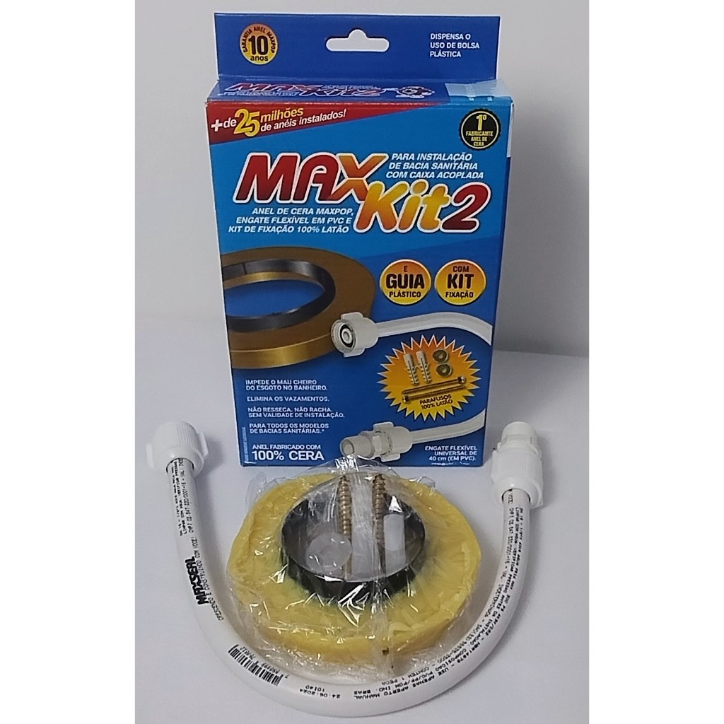 Kit Completo de Instalação de Bacia Sanitária Caixa Acoplada - Kit 3x1 Engate PVC MaxPop e Kit de Fixação 100% Latão -