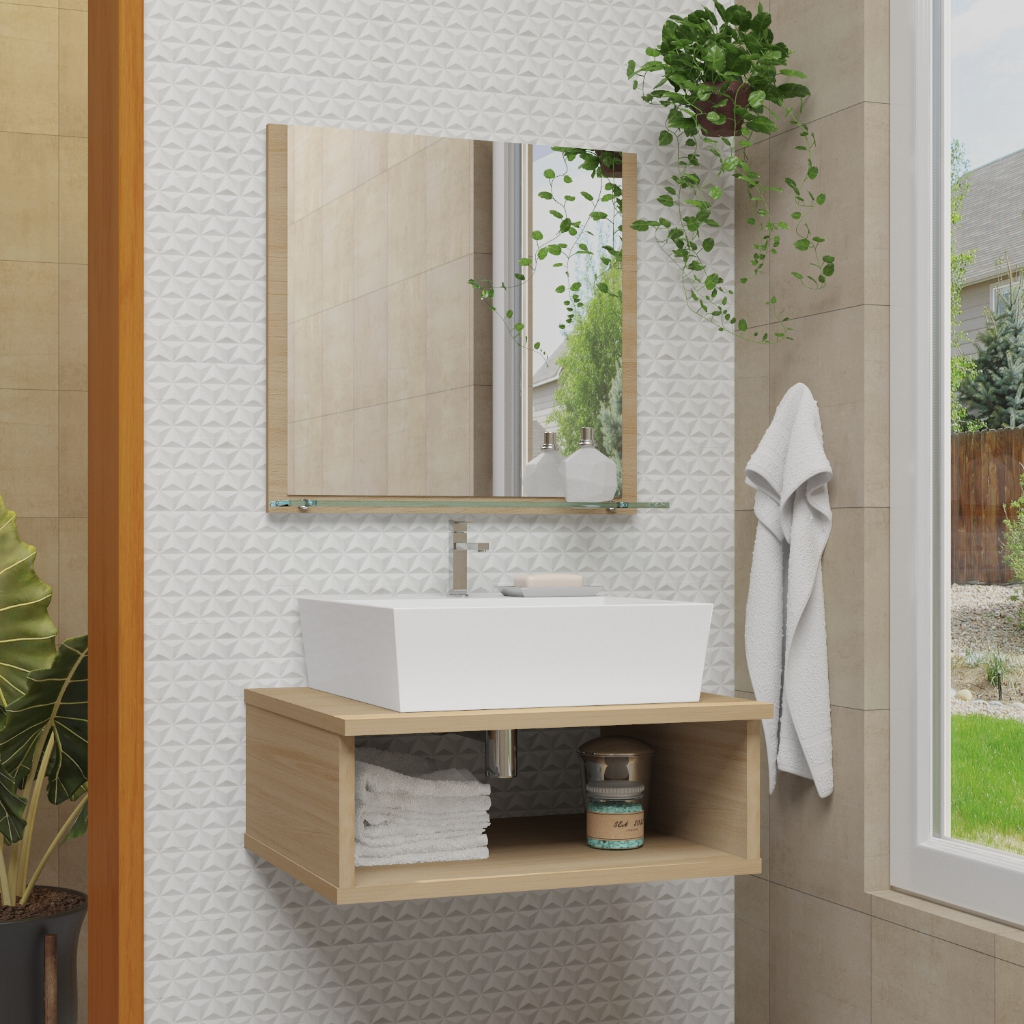 Conjunto Granada MDF gabinete banheiro 45cm com cuba e espelheira - Home & Living