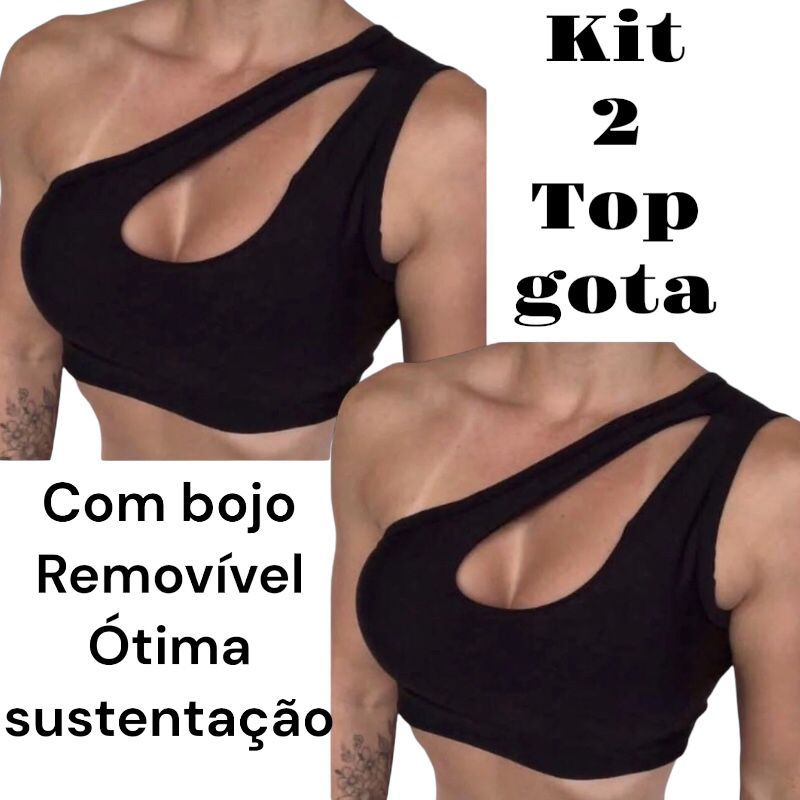 Kit 2 Top Gota de academia fitness suplex com bojo removivel ombro so em Oferta na Shopee