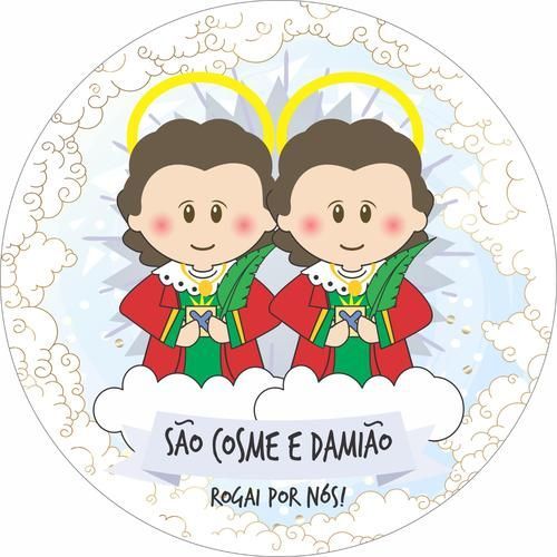 Painel em Lona Redondo Sem Elástico - Tema São Cosme e Damião - Lona Fosca