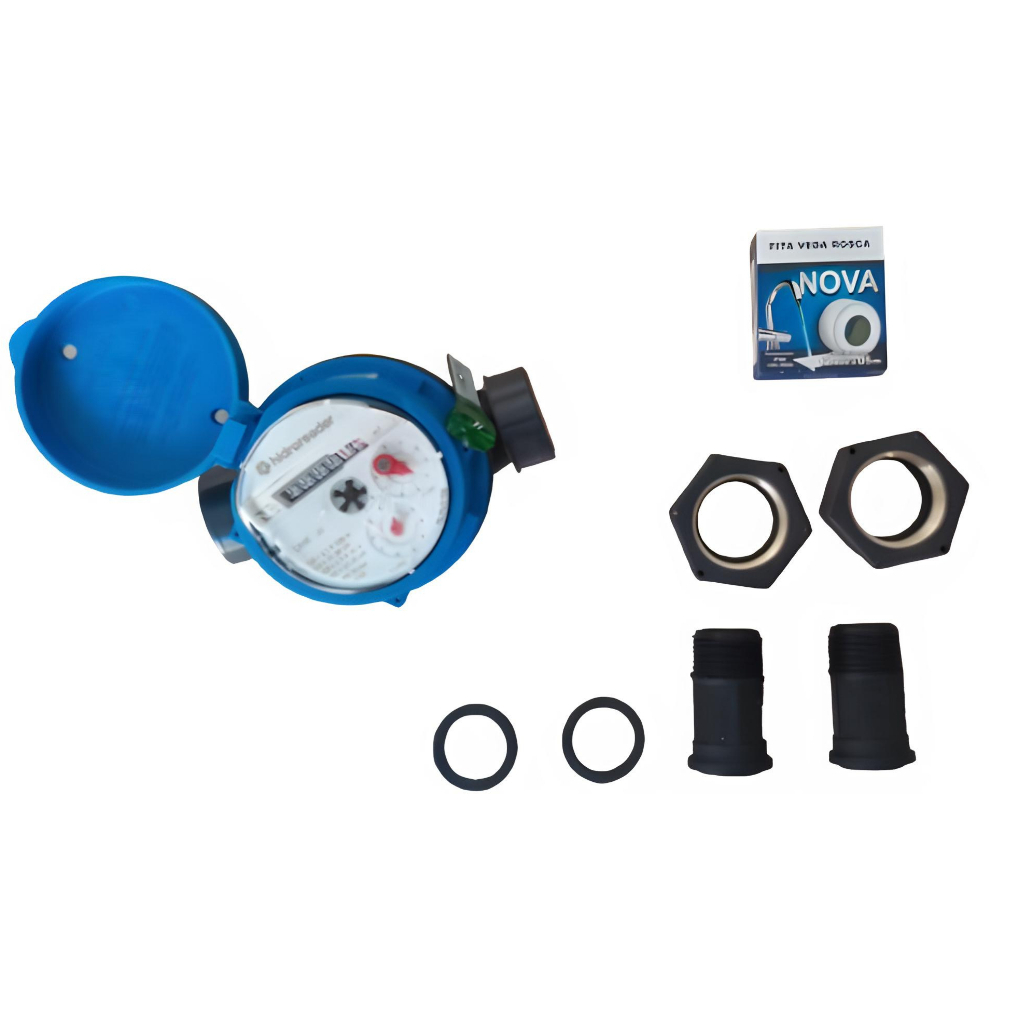 Kit Relógio Agua Hidrômetro Cavalete Medidor Cano 3/4 Dn20 Qn1,5 Porca 1 Polegada