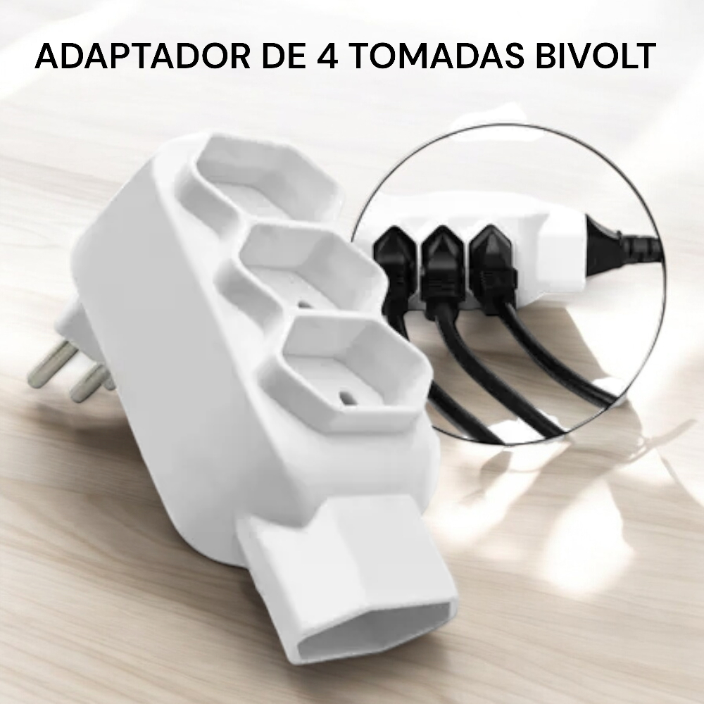 Tomada Benjamin e Adaptador de 4 Tomadas 3 Pinos Tripolares Extensão de Tomadas