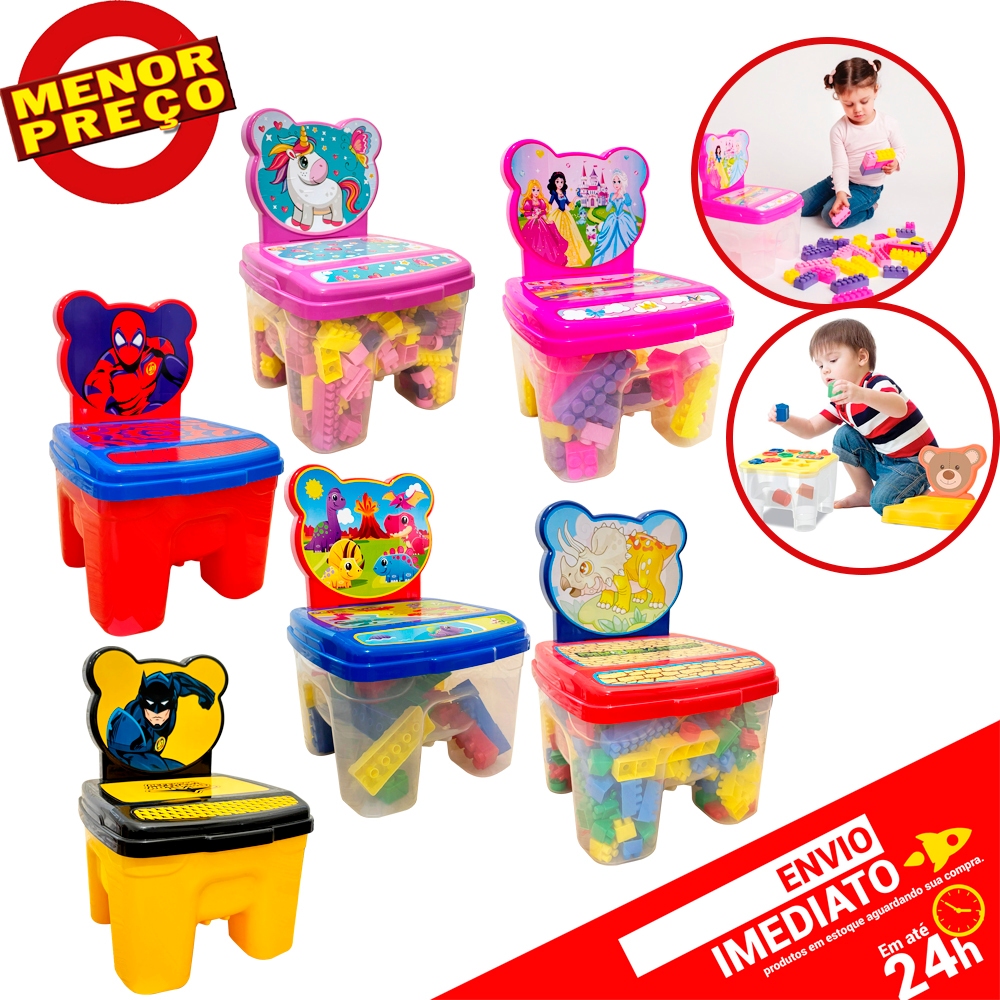 Cadeirinha Toy Infantil Blocos Montar Encaixe Educativa Didática Brinquedo Bebê 24 / 48 / 160 / 256pçs