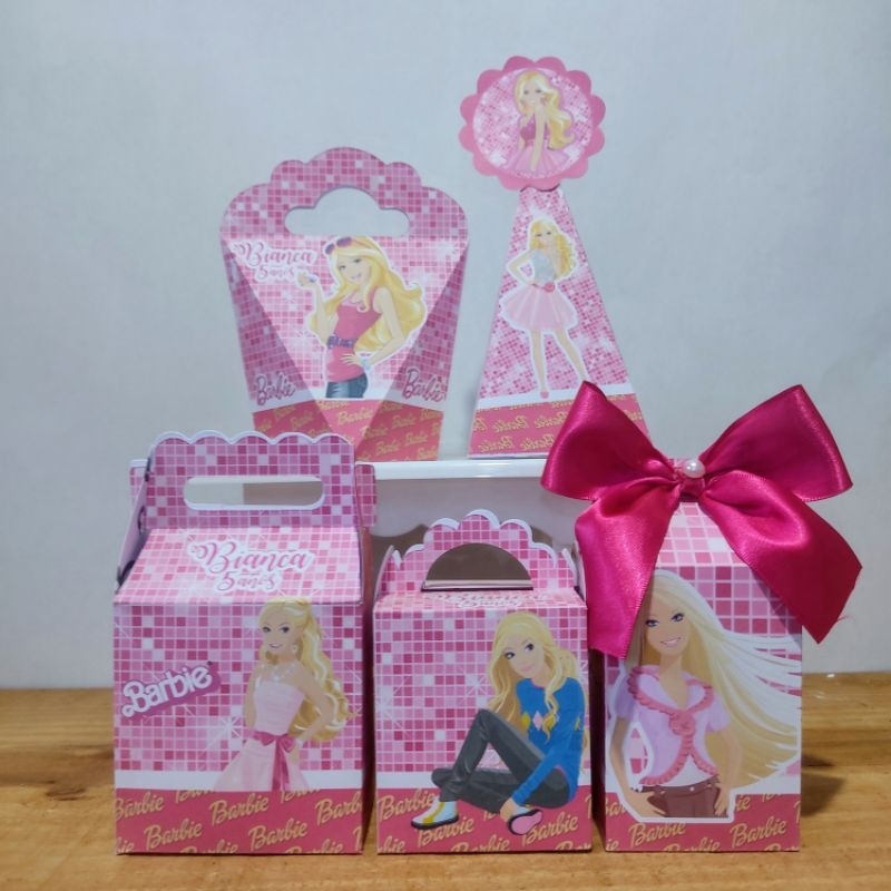 10 Caixas Lembrancinhas Personalizadas Tema Barbie  - mesversario - lembrancinha infantil barbie boneca