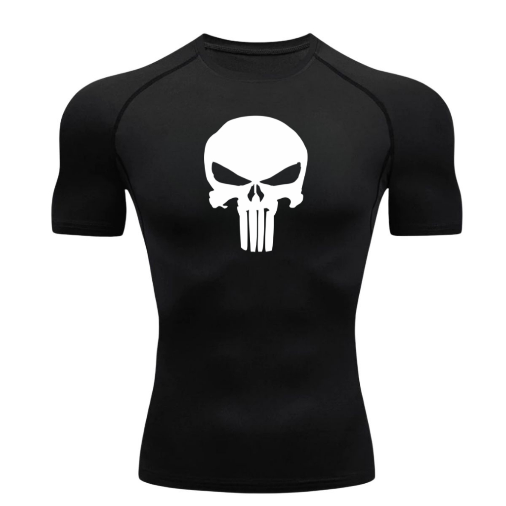 Camisa De Compressão Caveira Manga Curta Treino Ginástica Camiseta Esportiva Seca Rápido