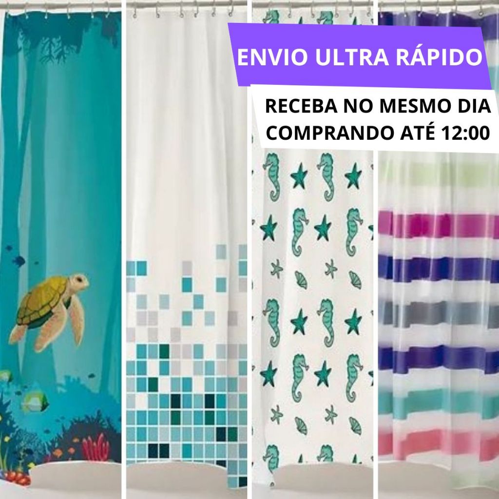Cortina Box PVC 198x180cm Uzoo Estampada Banheiro Chuveiro Impermeável Decoração