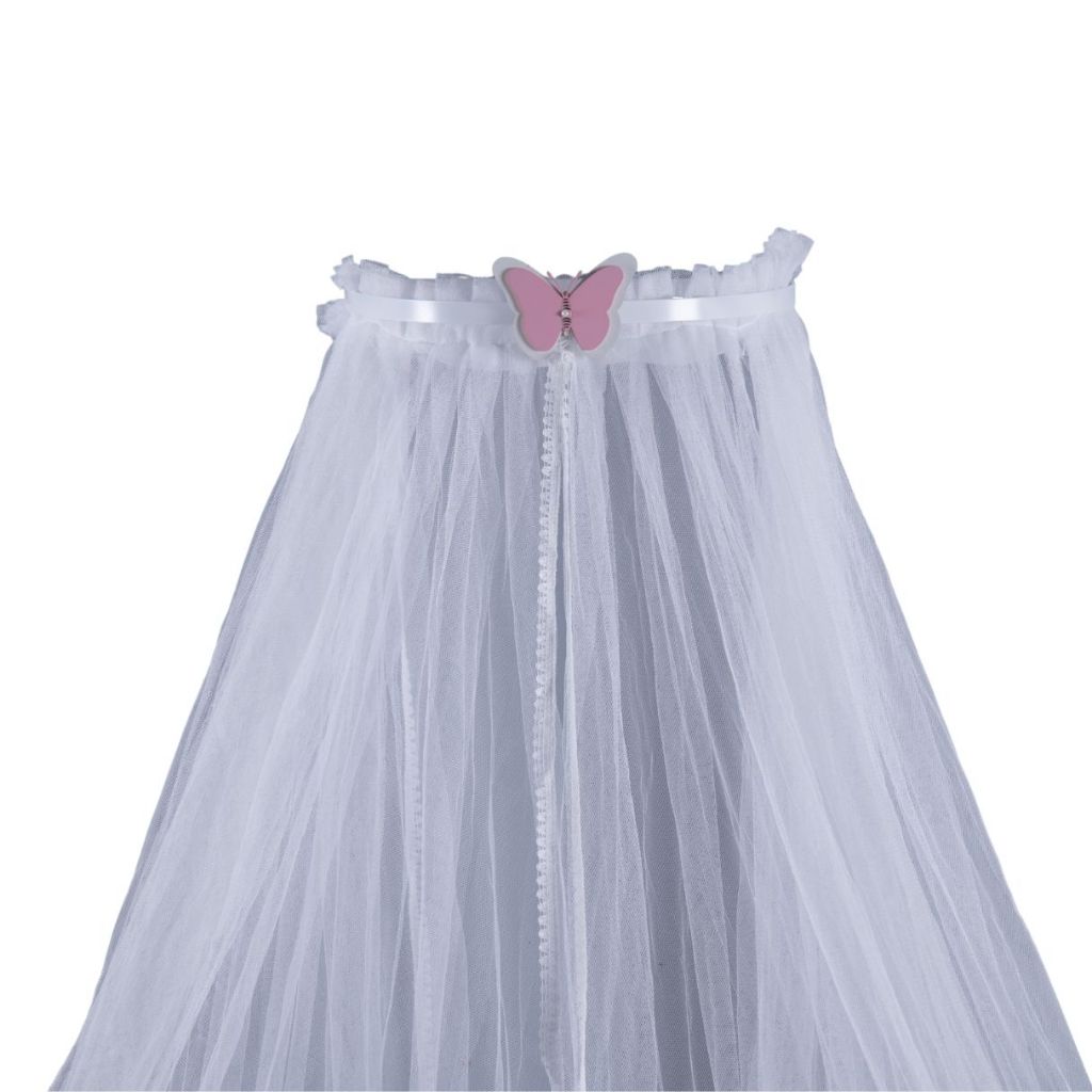 Kit Dossel Mosquiteiro Parede Infantil Criança Quarto Bebe Berço Menina Borboleta Branco Rosa Luxo