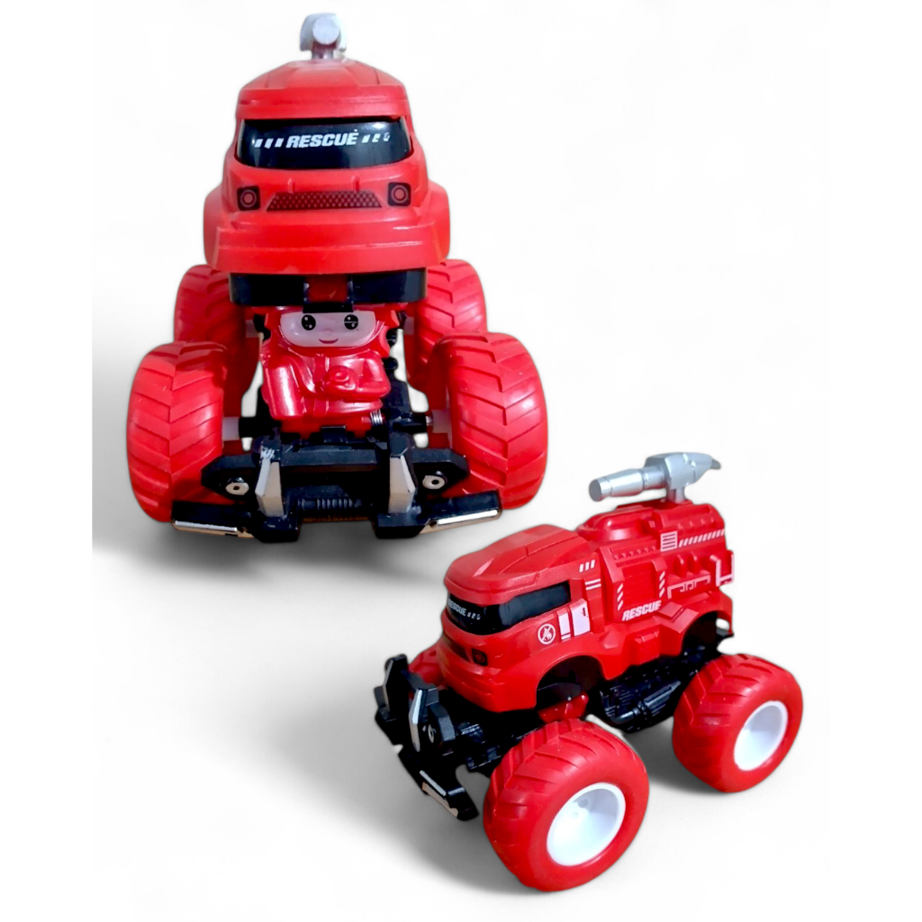 Carrinho de fricçao caminhao bombeiro Transforme 4x4 Off-Road Gira 360° com roda inclinavel  Brinquedo Infantil
