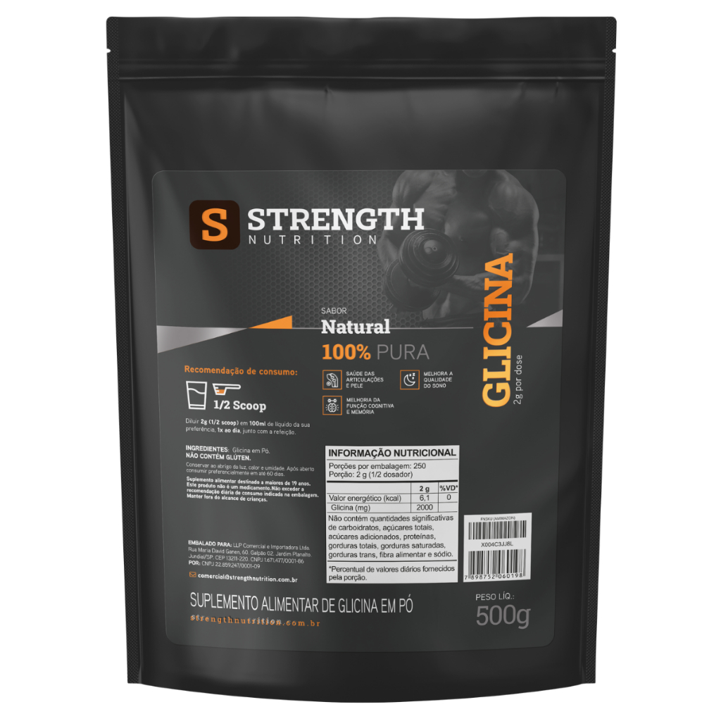 Glicina 100% Pura -  Matéria Prima Importada - Melhora Qualidade Sono - Produto Original - Strength Nutrition