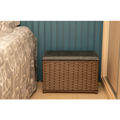 Puff Baú Organizador Fibra Sintética Assento Suede 80 Ltrs WM's Artesanatos