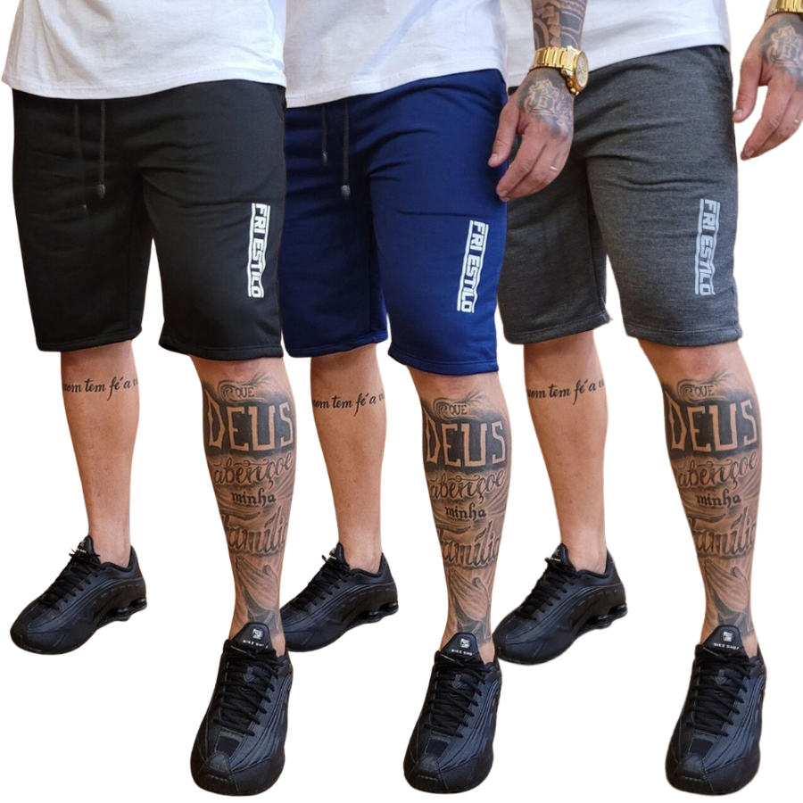 Kit 3 Bermudas Masculina Moletom Moletinho Treino Academia Esporte em Oferta na Shopee