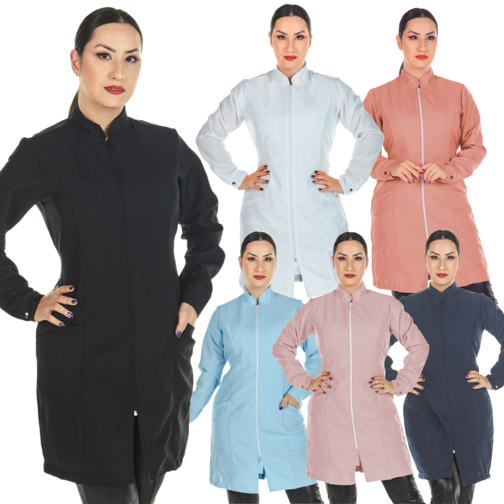 Jaleco Feminino Diversas Cores Oxford Com Ziper Gola Padre Manga Longa em Oferta na Shopee