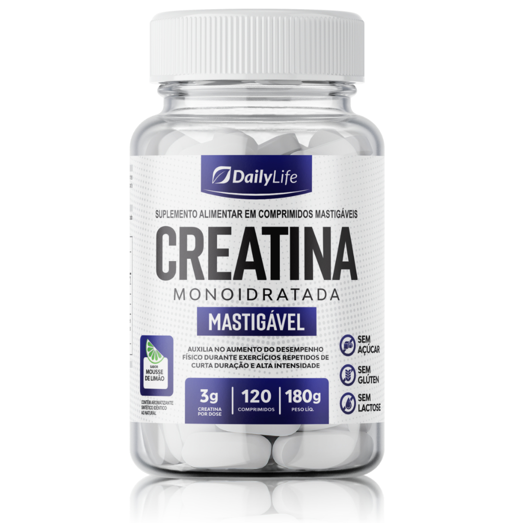 Creatina Monoidratada em Tabletes Mastigaveis Mousse de Limão 120 Tabletes Premium DailyLife