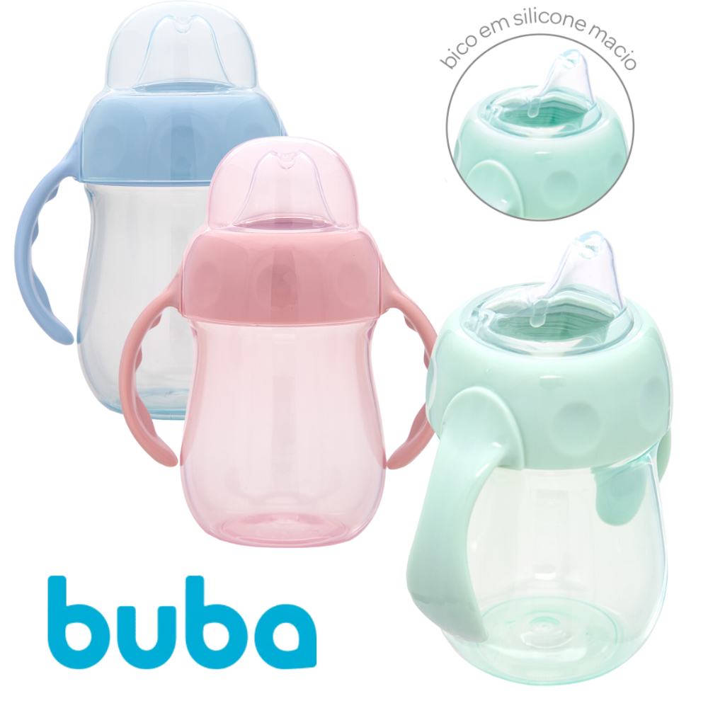 Copo Para Bebê Anti-vazamento Com Alça Bico Silicone Super Macio E Tampa Buba