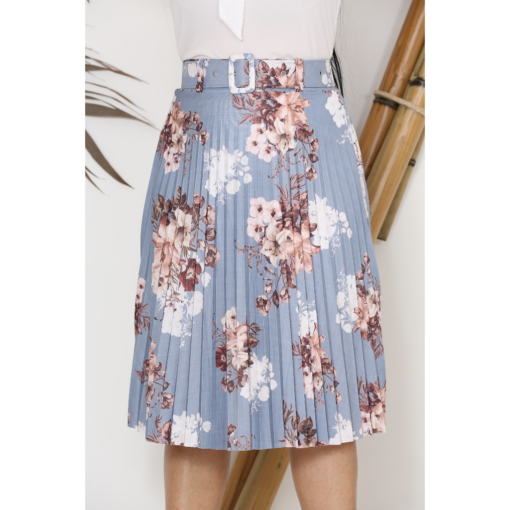 Saia Plissada FLORAL com CINTO saia Estampada MIDI moda executiva moda evangélica