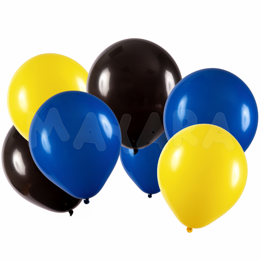 75 unidades Balões - Bexigas N°8 Preto Amarelo e Azul Cobalto