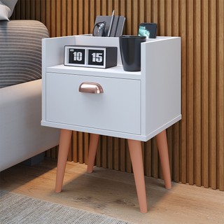 Mesa De Cabeceira MILENA Quarto Retrô Pés com Gaveta cama de casal cama solteiro Cor Branca
